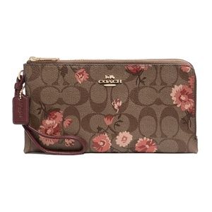 COACH NWT Double Zip Wallet In Signature Canvas